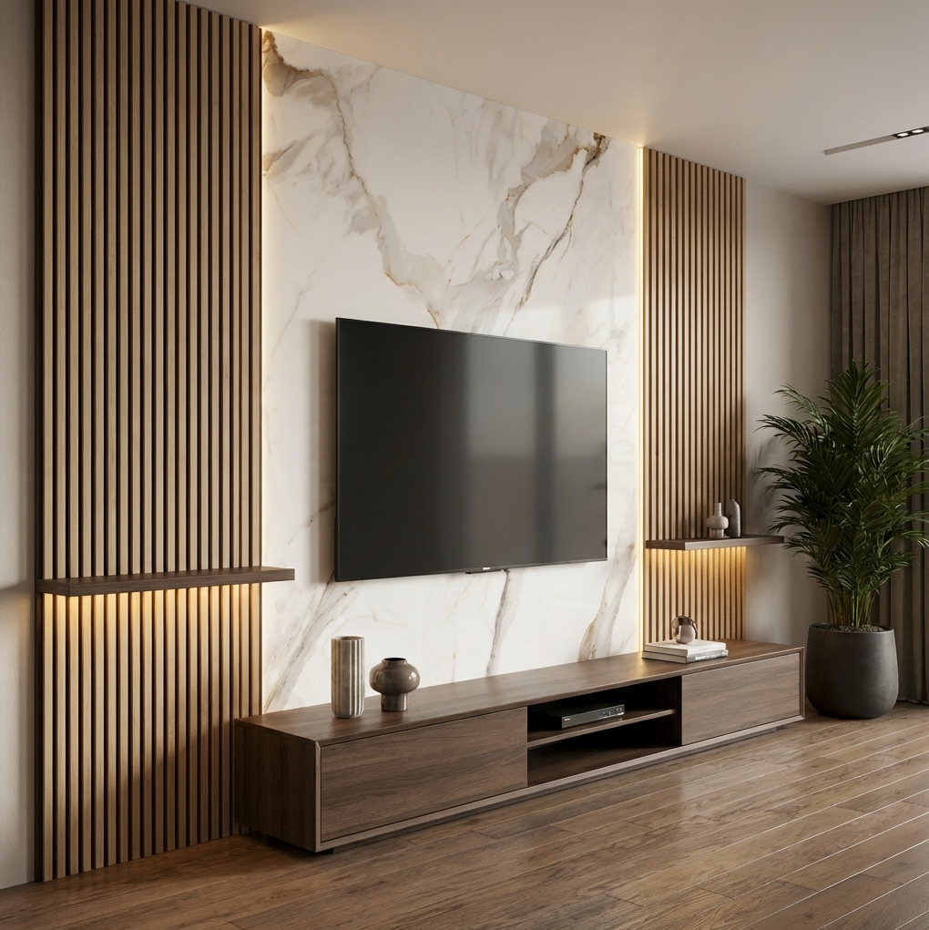 Amber Vein Luxury Marble Veneer Wall Panels - Seamless Connection | Book Match Design
