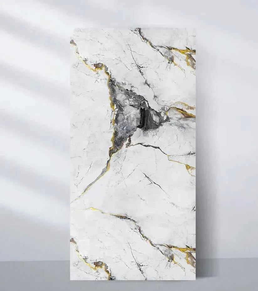 White Deep Gray Marble PVC Wall Panel - Waterproof (4x8 ft, 32 sq. ft)