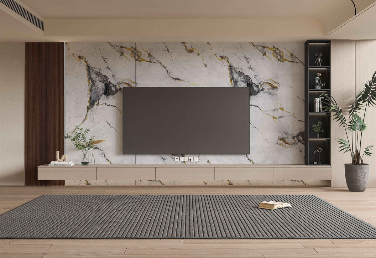White Deep Gray Marble PVC Wall Panel - Waterproof (4x8 ft, 32 sq. ft)