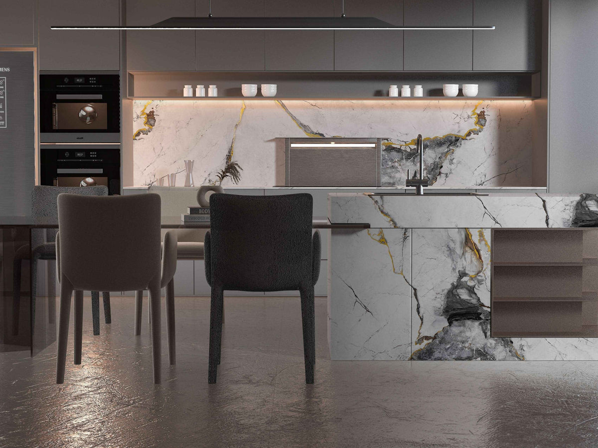 White Deep Gray Marble PVC Wall Panel - Waterproof (4x8 ft, 32 sq. ft)