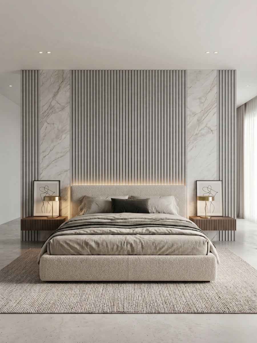 White linen WPC Fluted 3D Wall Panels |  42.9 sq. ft./Box