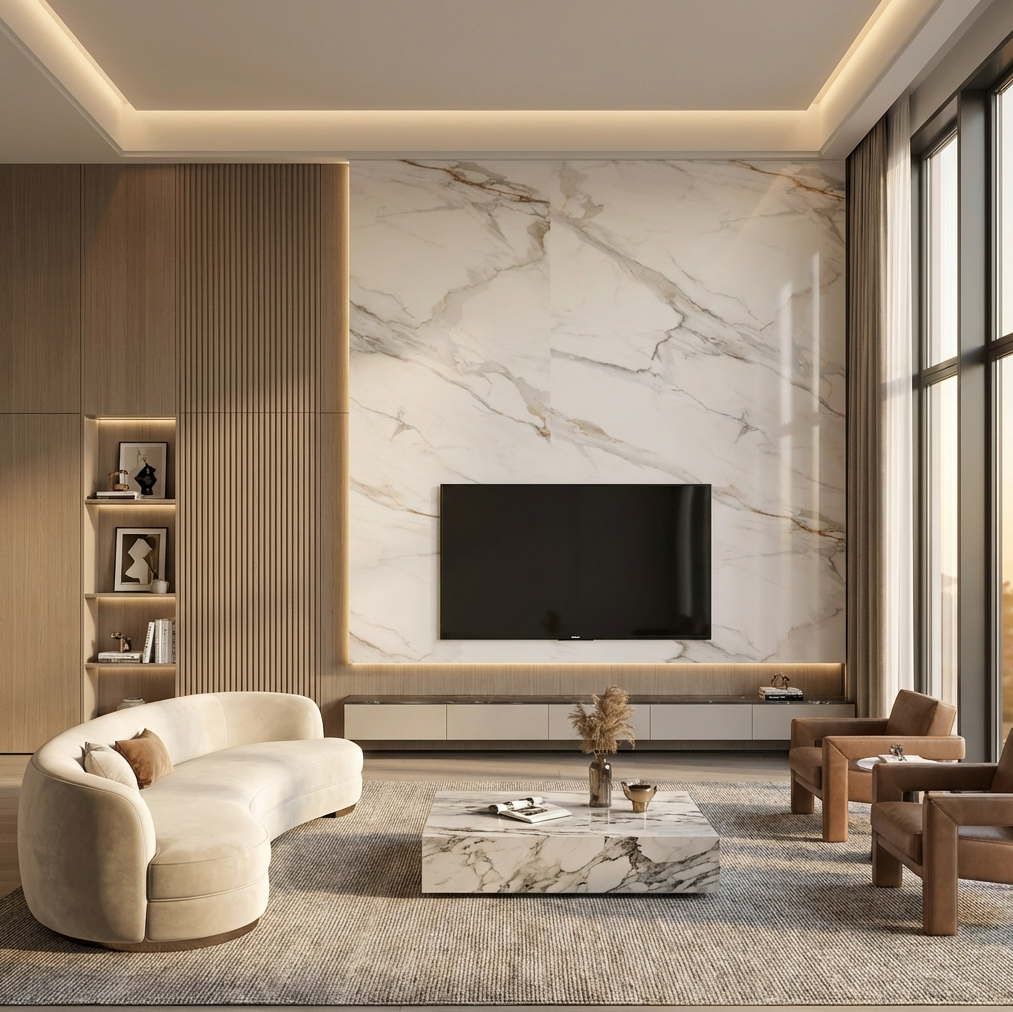 Amber Vein Luxury Marble Veneer Wall Panels - Seamless Connection | Book Match Design - Wall Forma