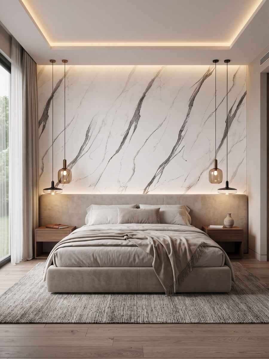 White Matte Marble UV Protected PVC Wall Panel - 4x8 ft, Fireproof & Waterproof (32 sq. ft)