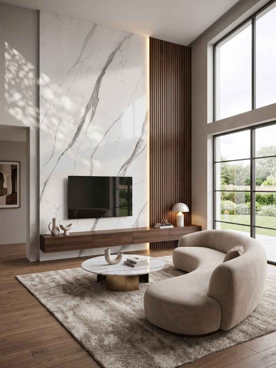 White Matte Marble UV Protected PVC Wall Panel - 4x8 ft, Fireproof & Waterproof (32 sq. ft)